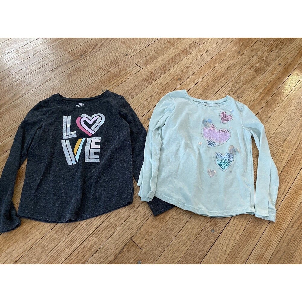 Jumping Beans Softest T-shirt Long Sleeved Girl Size 5 (Set Of 2) Hearts LOVE